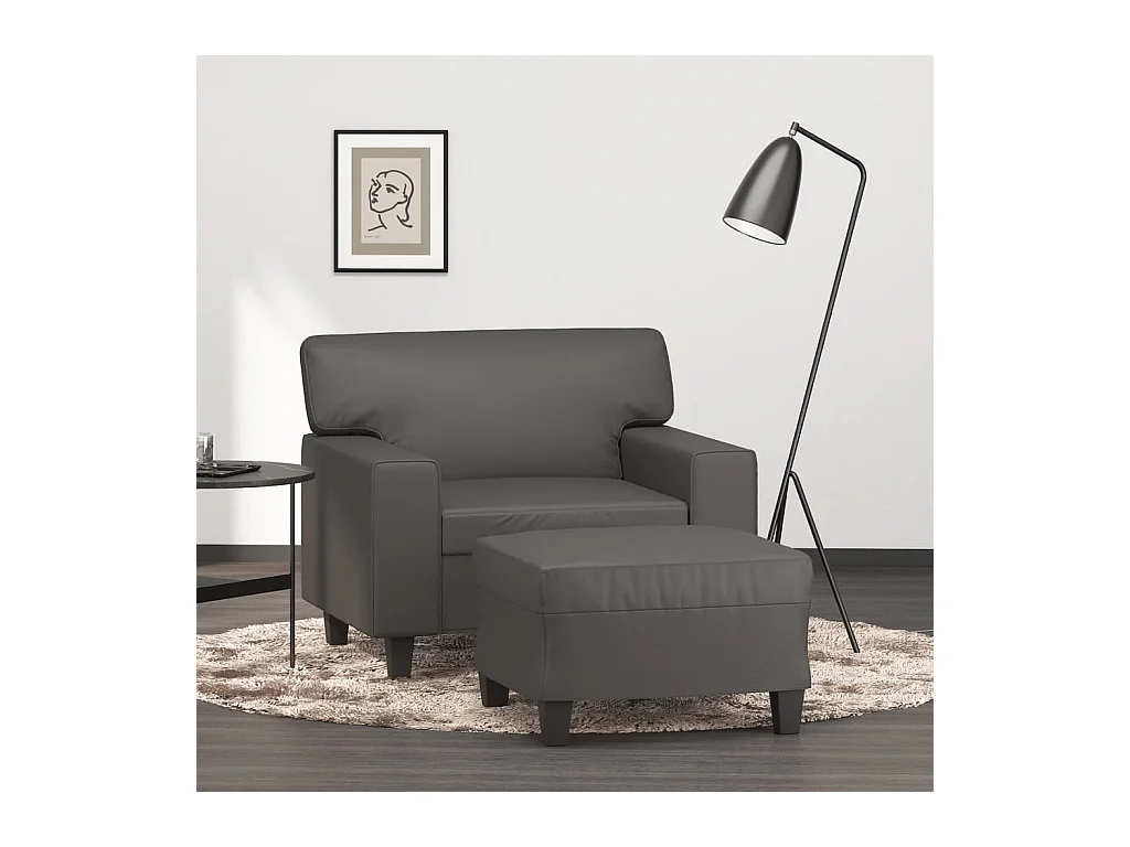 Fauteuil avec repose-pied Gris 60 cm Similicuir