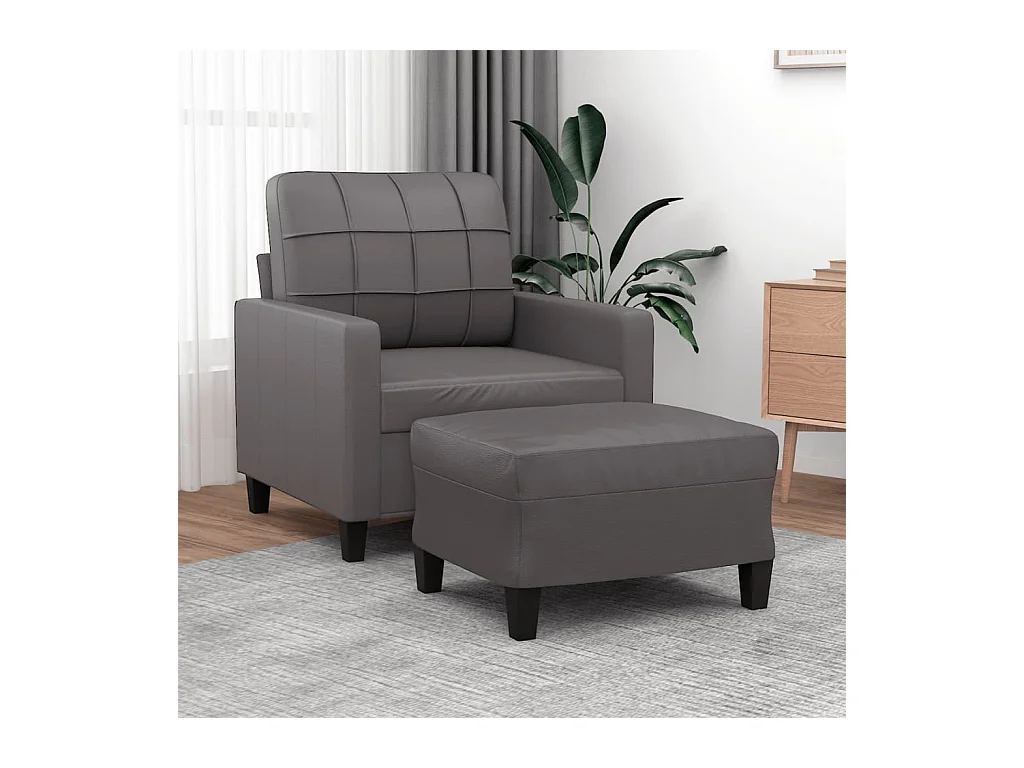 Fauteuil avec repose-pied Gris 60 cm Similicuir