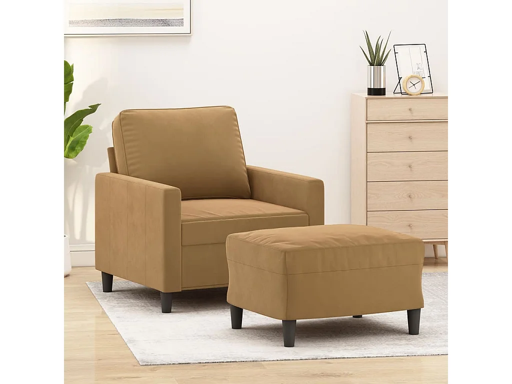 Sillón con taburete terciopelo marrón 60 cm