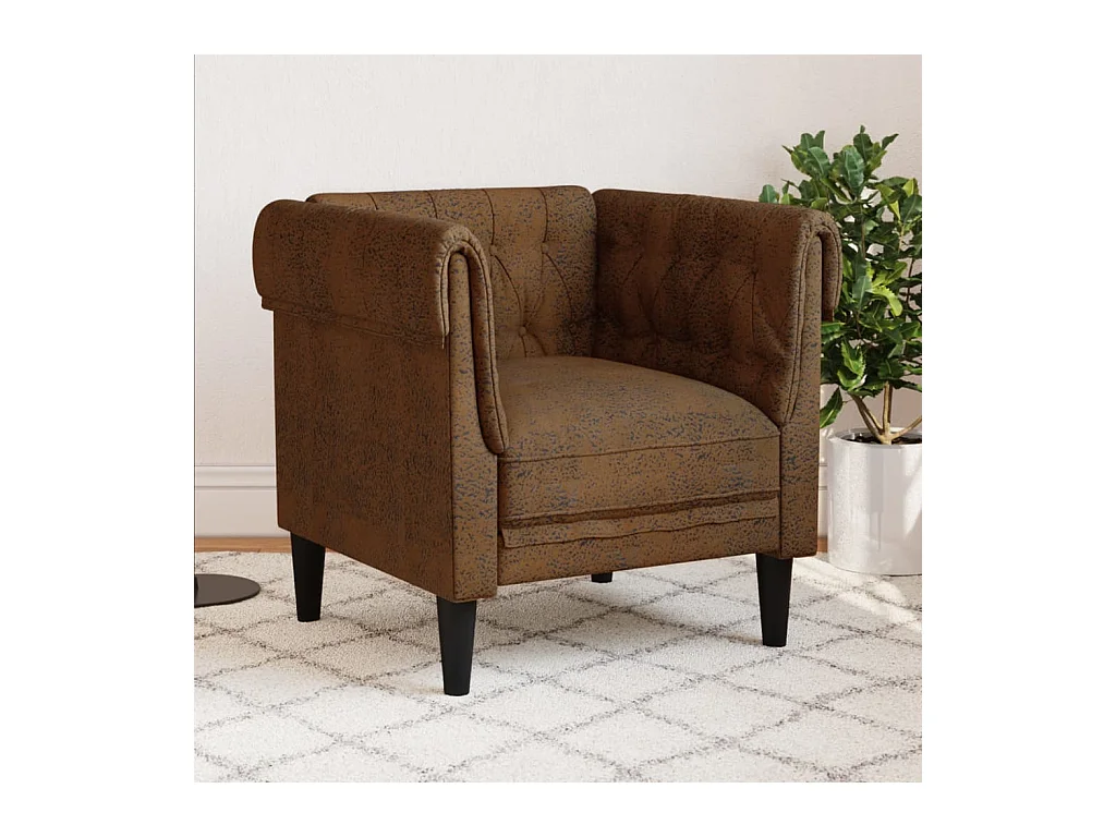 Fauteuil Chesterfield marron tissu