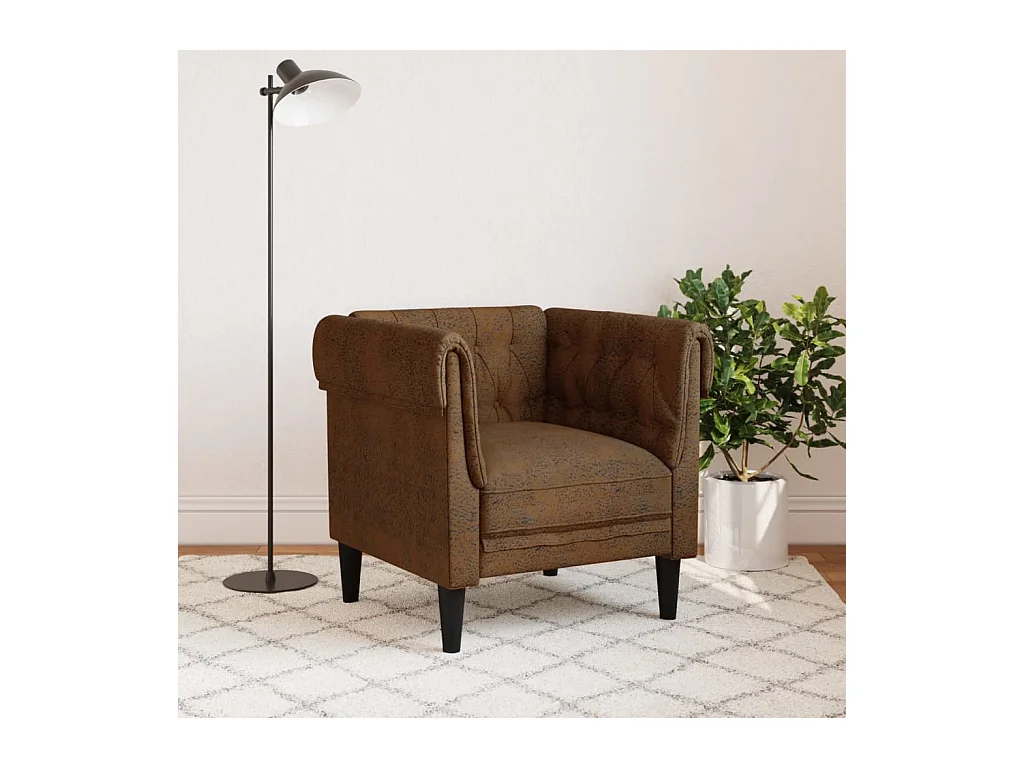 Fauteuil Chesterfield marron tissu