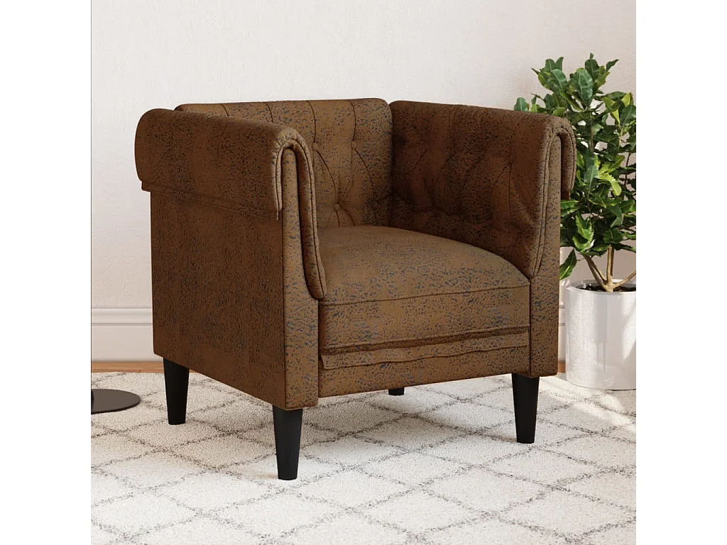 Fauteuil Chesterfield marron tissu