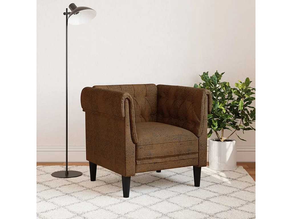Fauteuil Chesterfield marron tissu