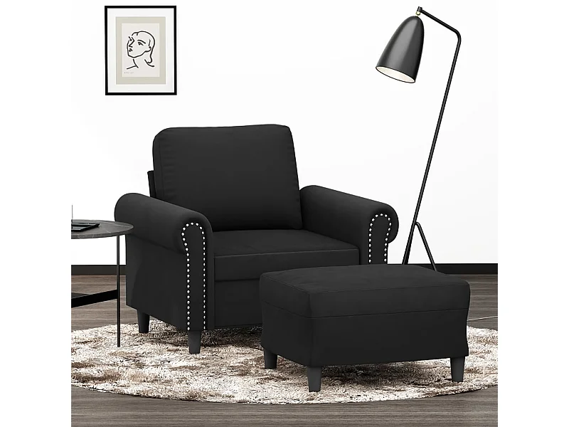 Fauteuil avec repose-pied Noir 60 cm Velours