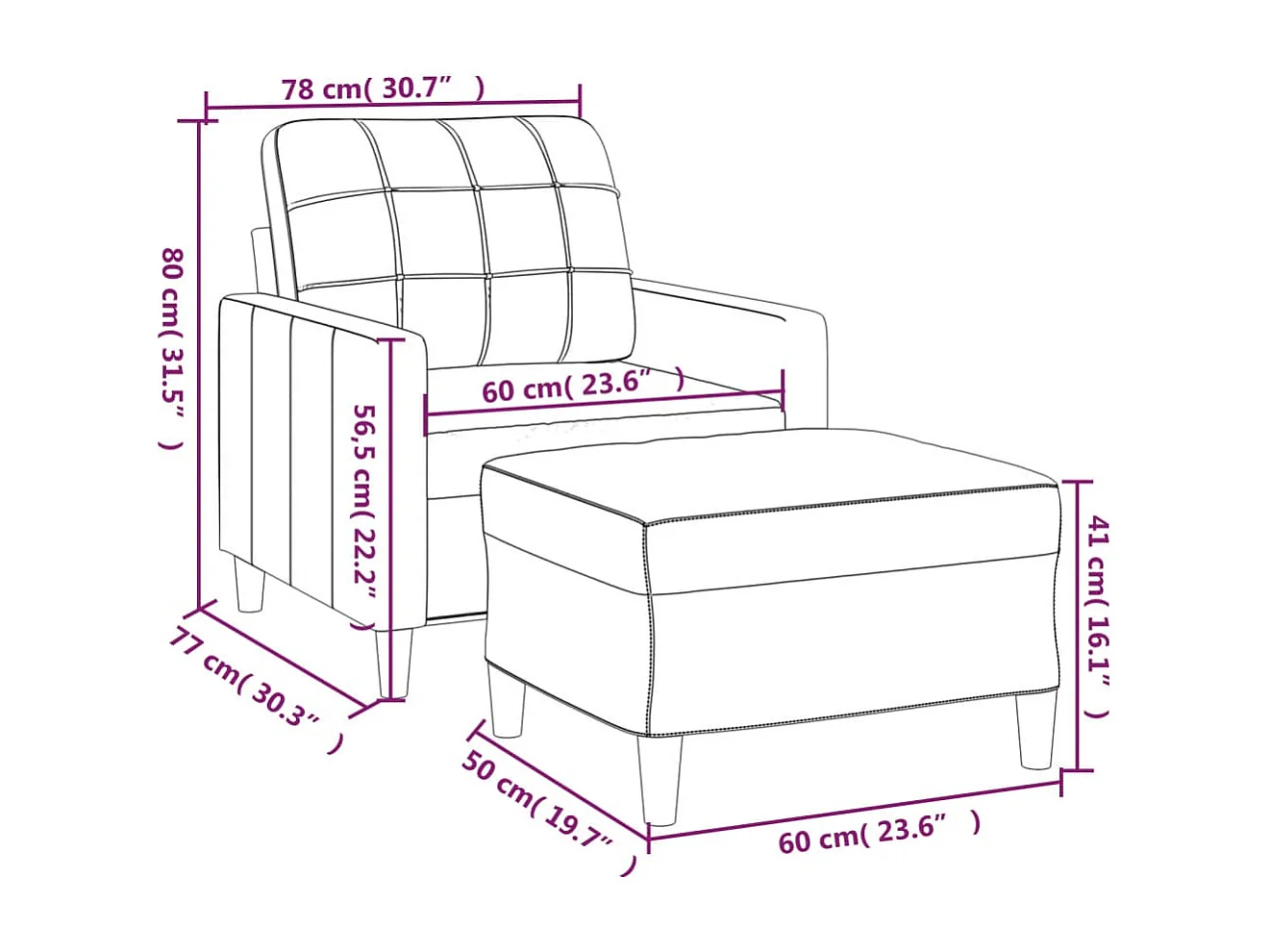 Fauteuil avec repose-pied Taupe 60 cm Tissu