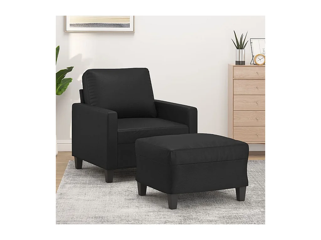 Fauteuil avec repose-pied Noir 60 cm Similicuir