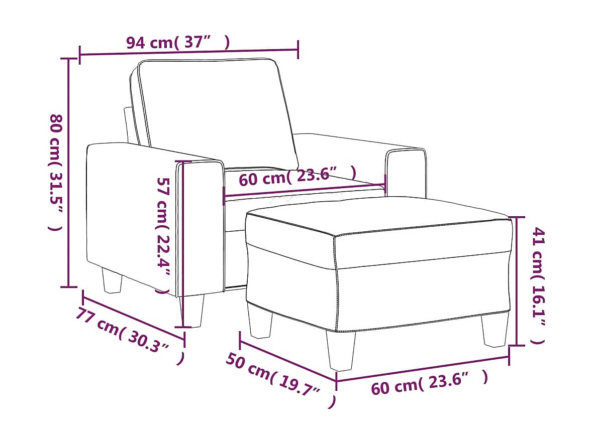 Sillón con taburete tela gris oscuro 60 cm