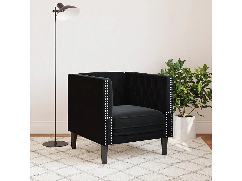 Fauteuil Chesterfield-stijl fluweel zwart