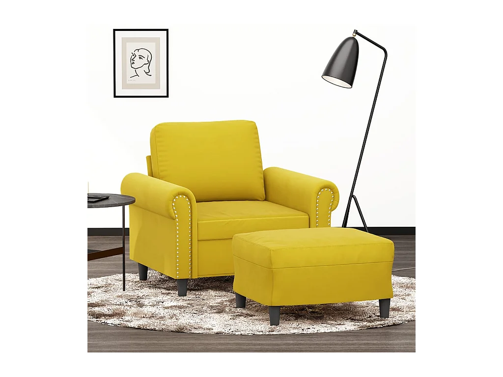 Fauteuil avec repose-pied jaune 60 cm velours