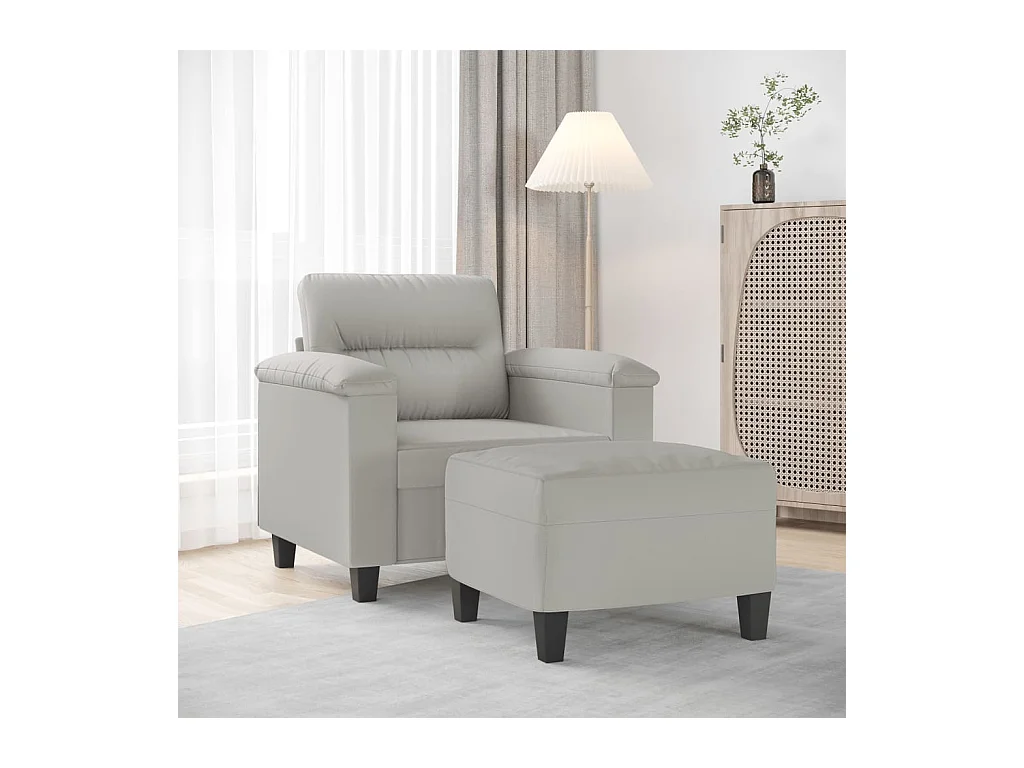 Fauteuil avec repose-pied Gris clair 60 cm Tissu microfibre