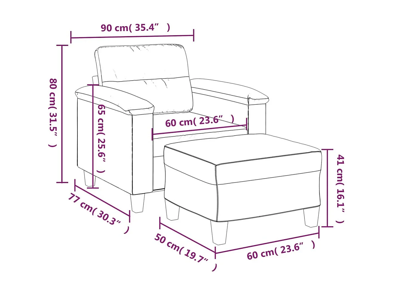 Fauteuil avec repose-pied Gris clair 60 cm Tissu microfibre