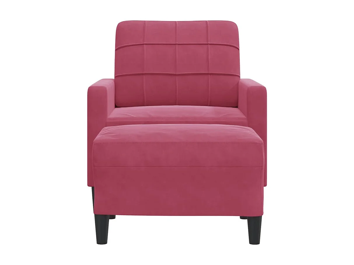 Fauteuil met voetenbank 60 cm fluweel wijnrood