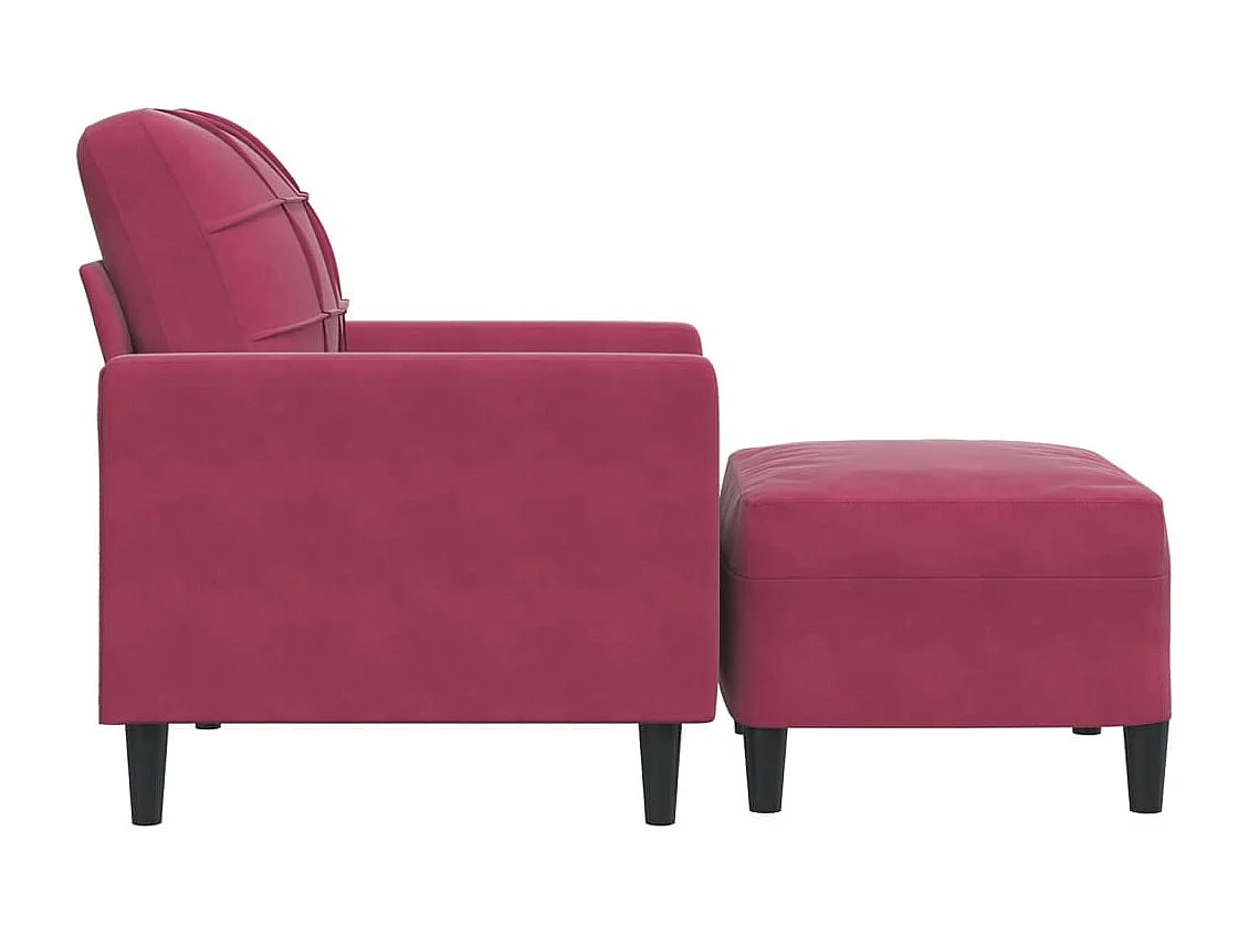 Fauteuil met voetenbank 60 cm fluweel wijnrood