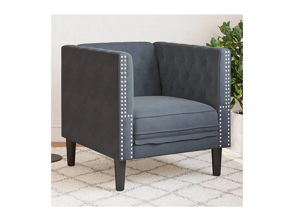 Fauteuil Chesterfield gris foncé velours