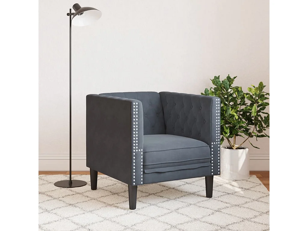 Sillón Chesterfield de terciopelo gris oscuro