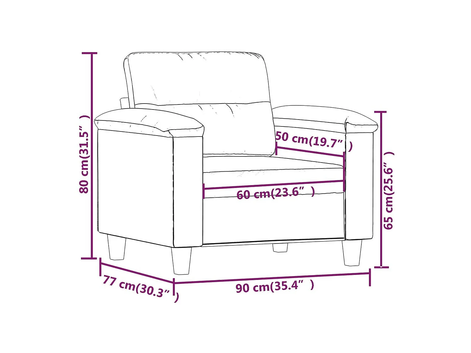 Fauteuil Rouge bordeaux 60 cm Similicuir