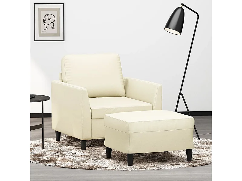 Fauteuil avec repose-pied Crème 60 cm Similicuir