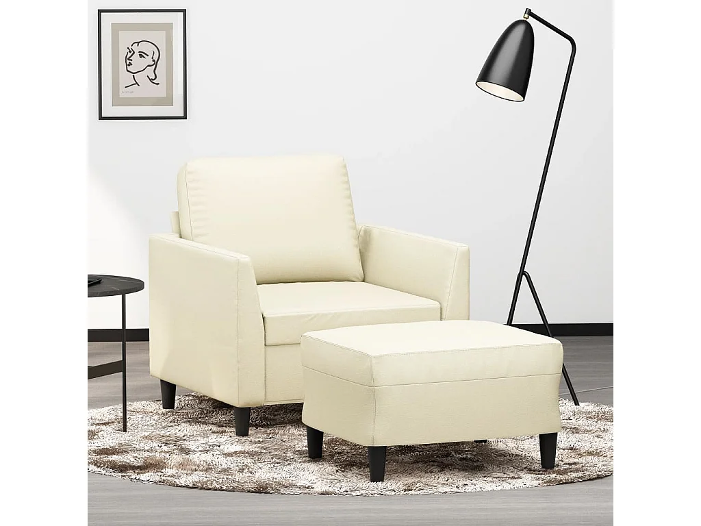 Sillón con taburete cuero sintético color crema 60 cm