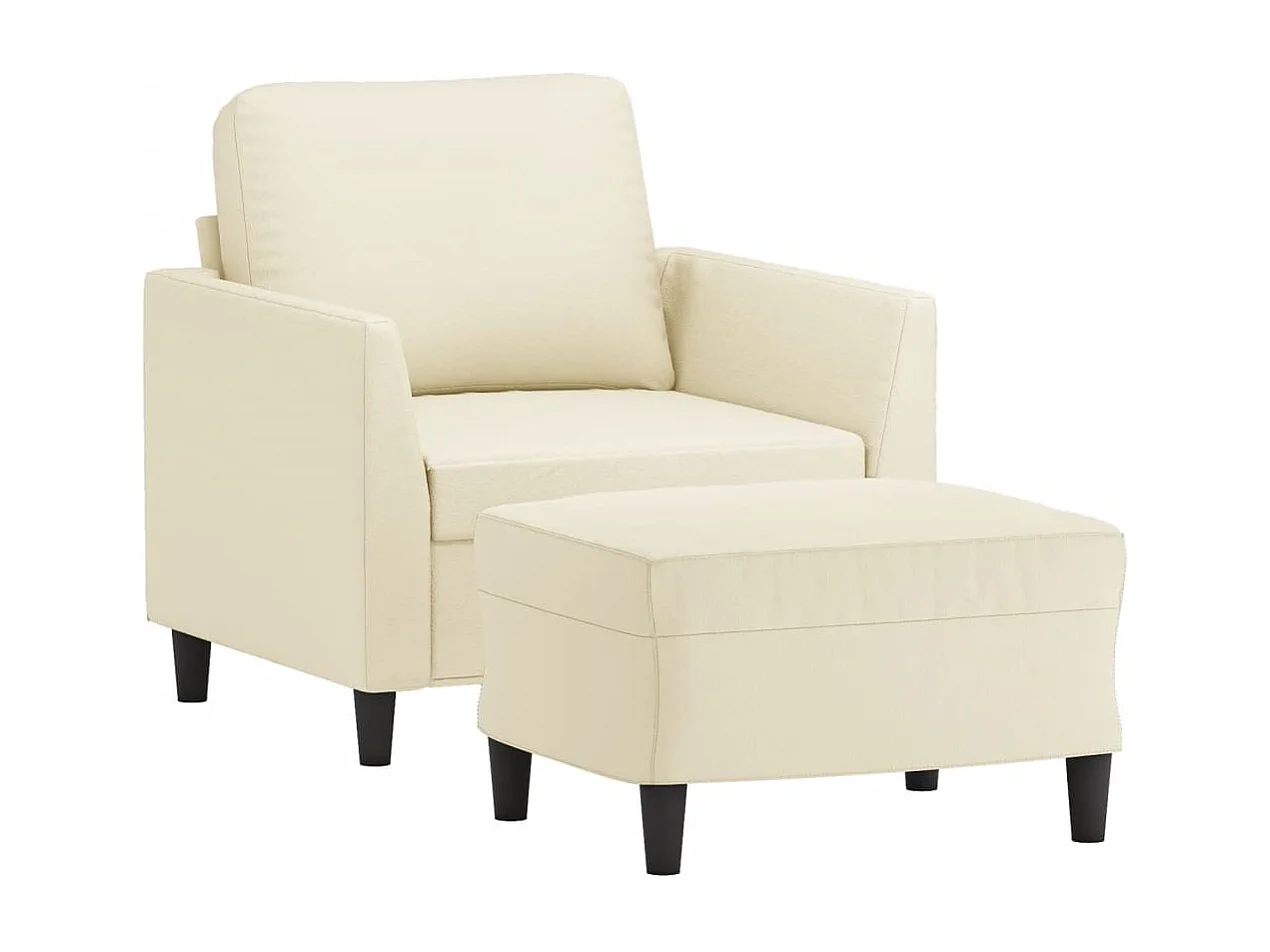 Sillón con taburete cuero sintético color crema 60 cm