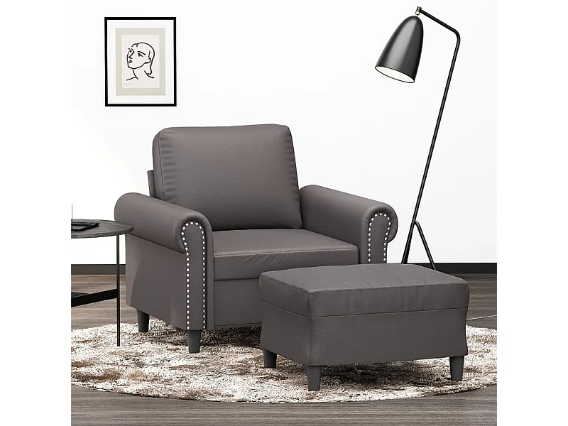 Fauteuil avec repose-pied Gris 60 cm Similicuir