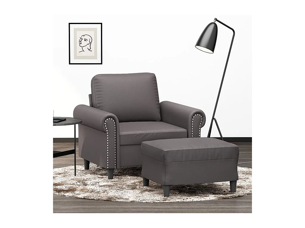Fauteuil avec repose-pied Gris 60 cm Similicuir