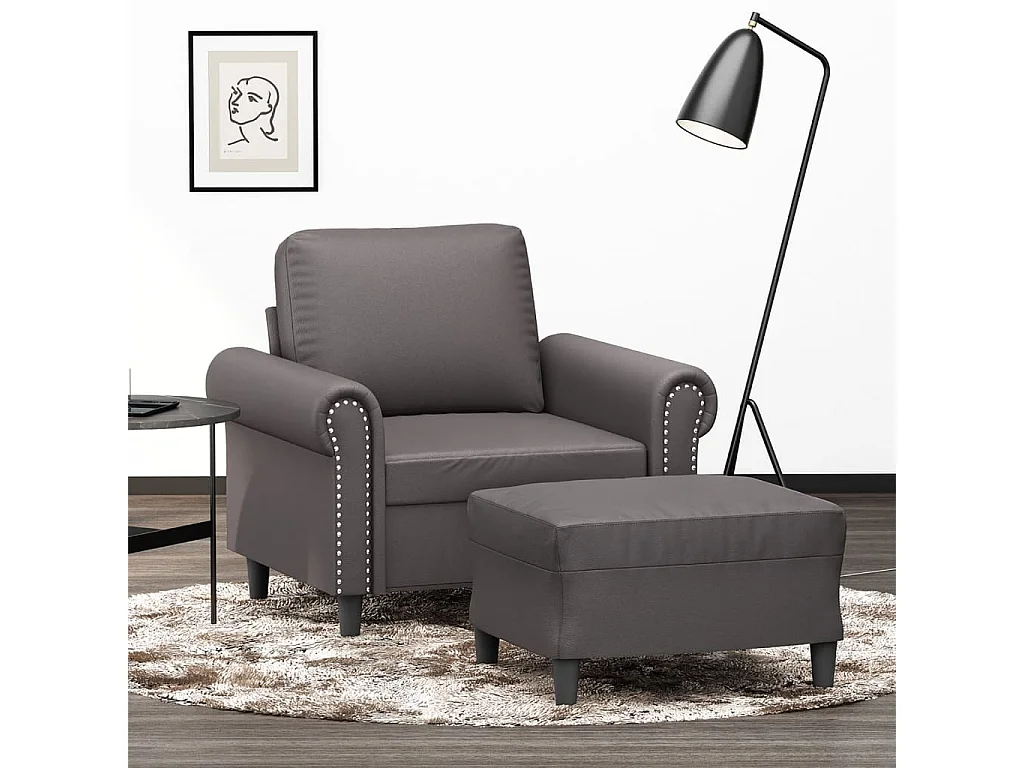 Poltrona com apoio de pés couro artificial 60 cm cinzento