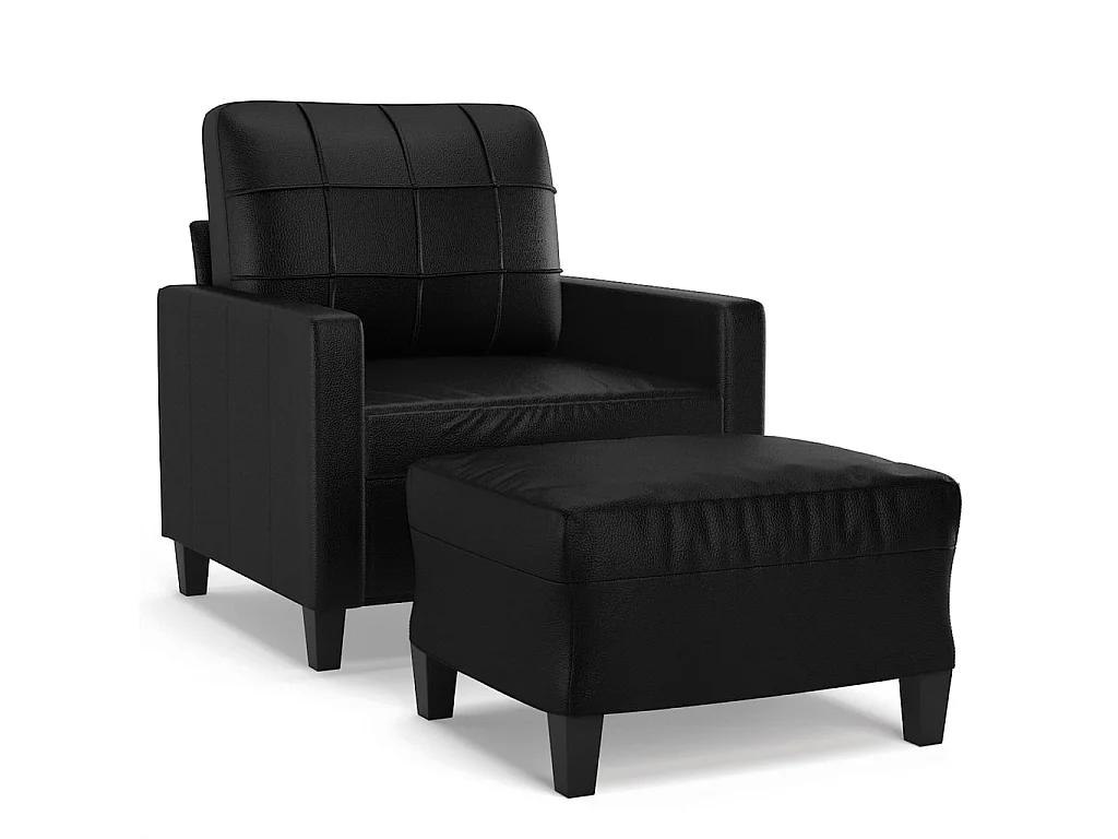 Fauteuil met voetenbank 60 cm kunstleer zwart