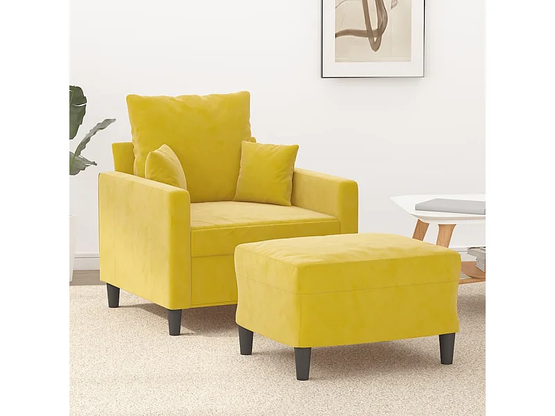 Fauteuil avec repose-pied jaune 60 cm velours