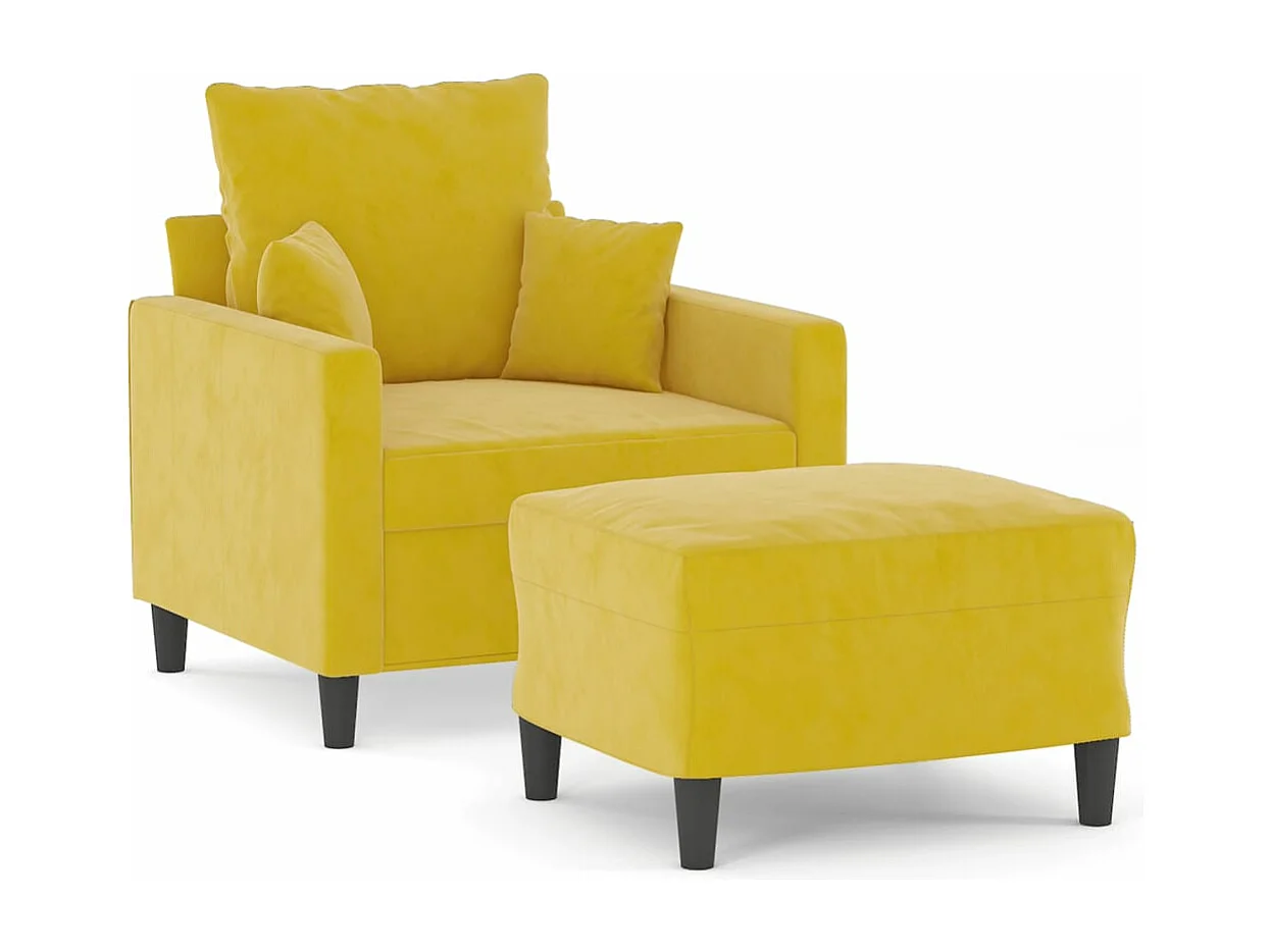 Fauteuil avec repose-pied jaune 60 cm velours