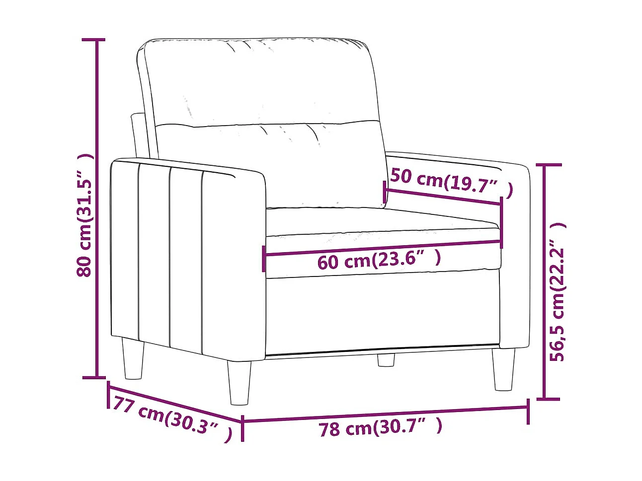 Fauteuil 60 cm stof donkergrijs