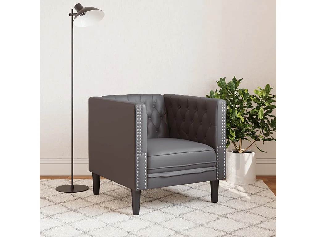 Fauteuil Chesterfield-stijl kunstleer grijs