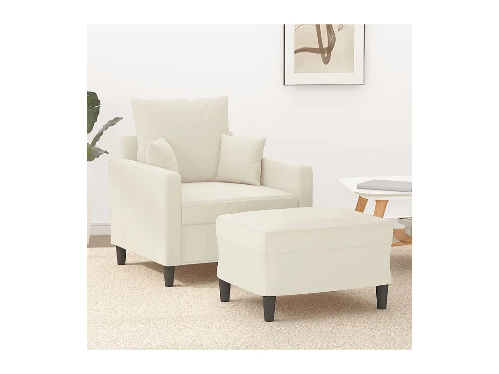 Fauteuil avec repose-pied Crème 60 cm Velours