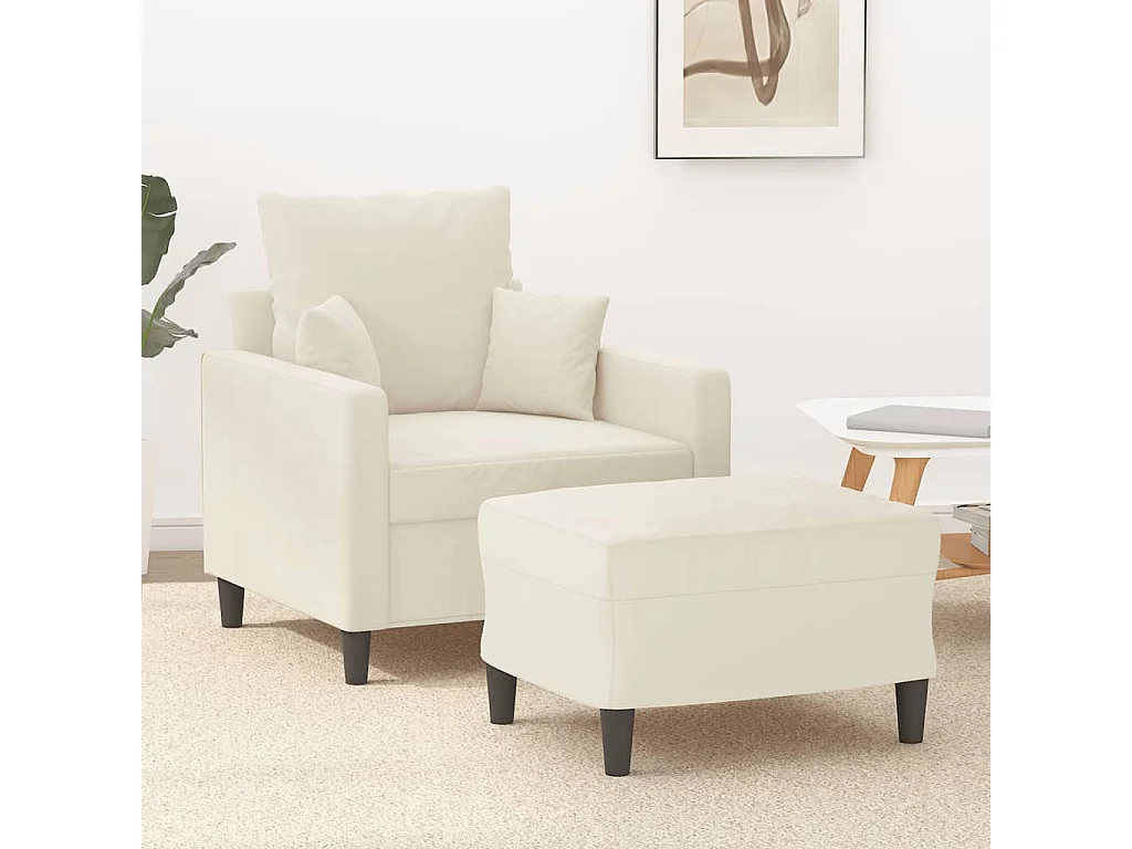 Poltrona com apoio de pés 60 cm veludo cor creme