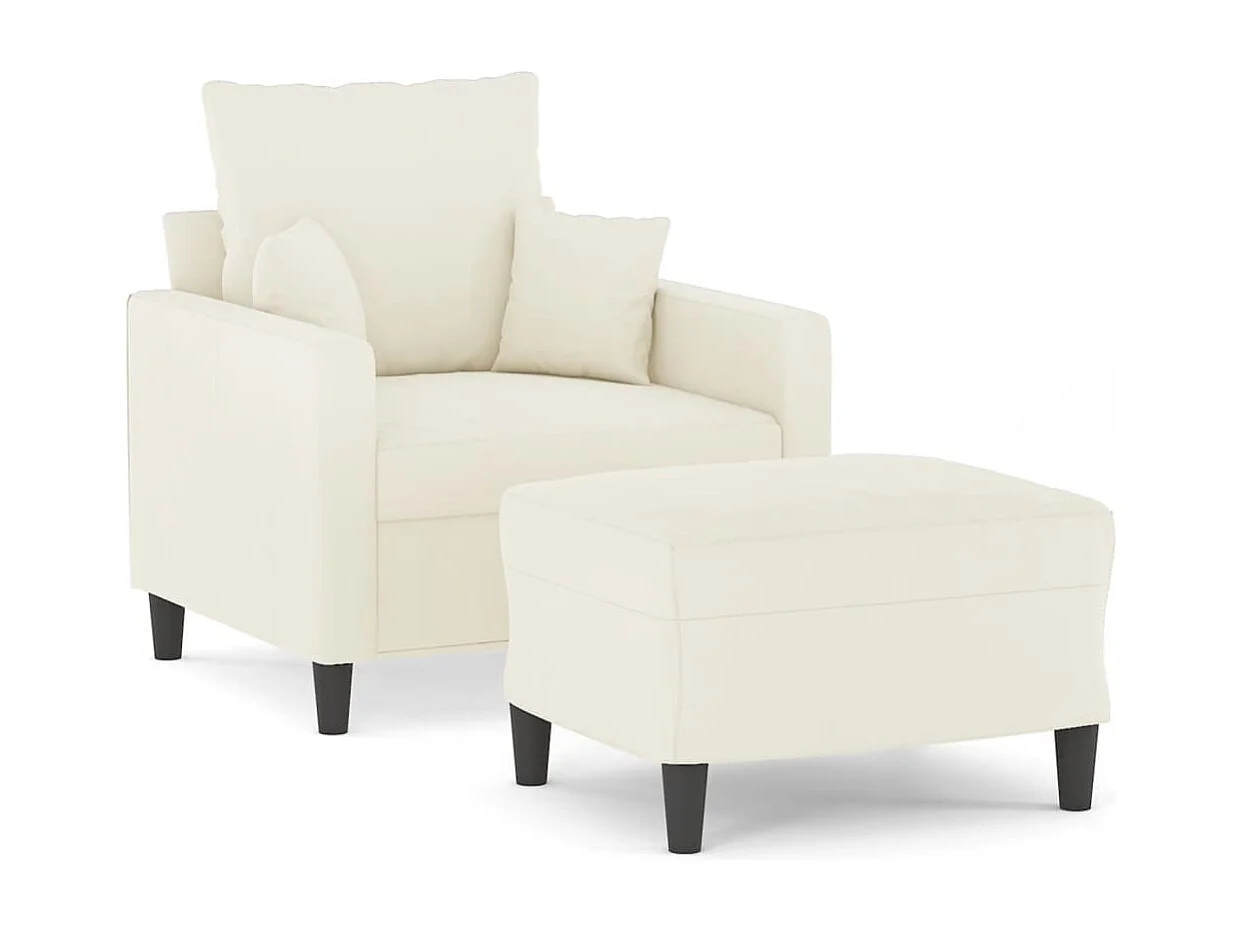 Poltrona com apoio de pés 60 cm veludo cor creme