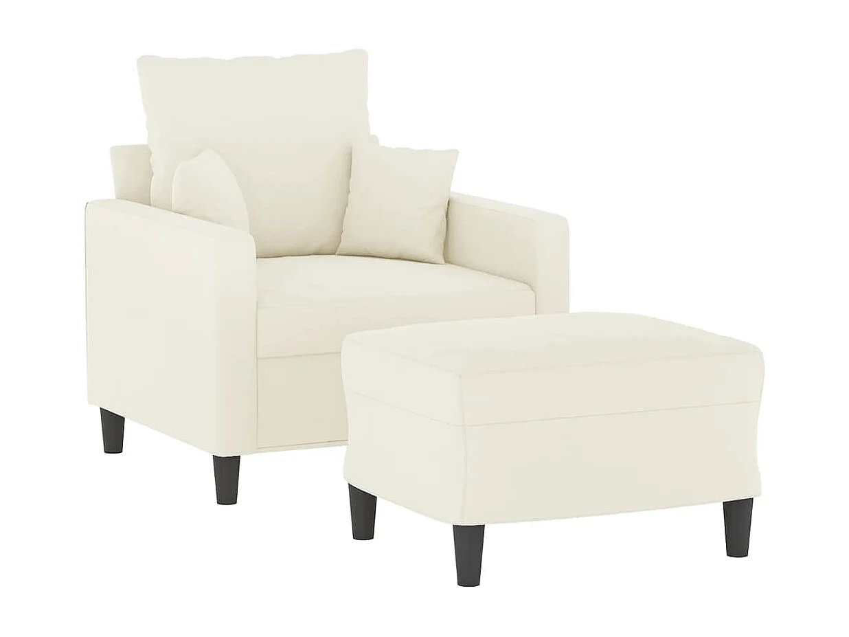 Poltrona com apoio de pés 60 cm veludo cor creme