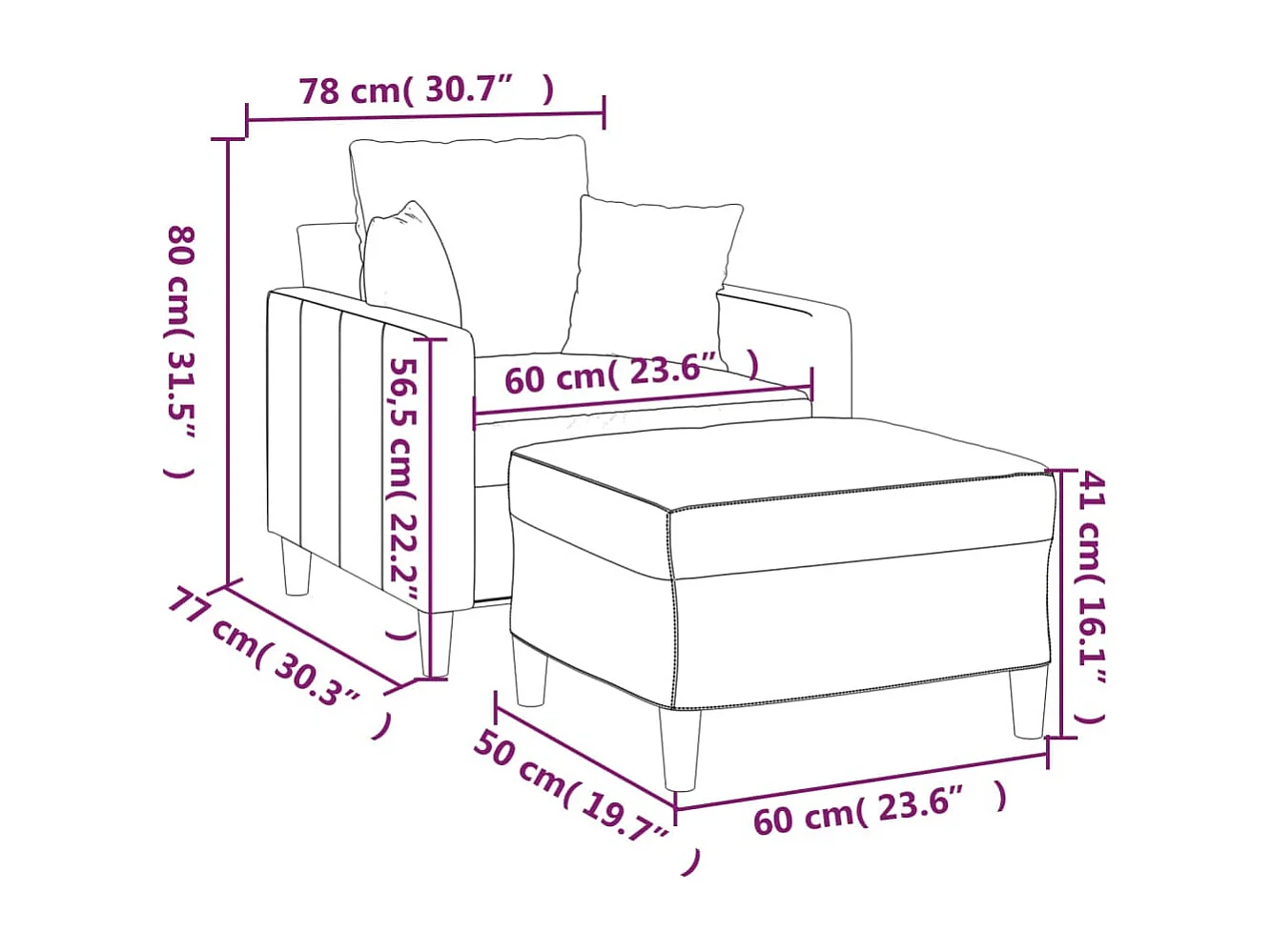 Poltrona com apoio de pés 60 cm veludo cor creme