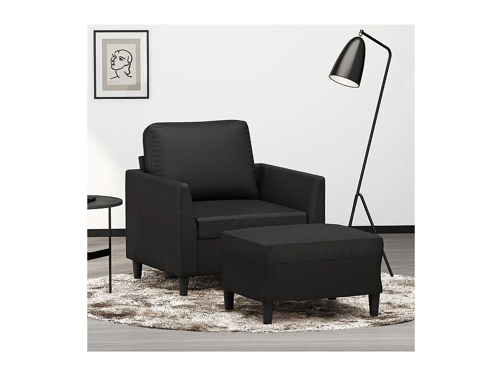 Fauteuil avec repose-pied Noir 60 cm Similicuir