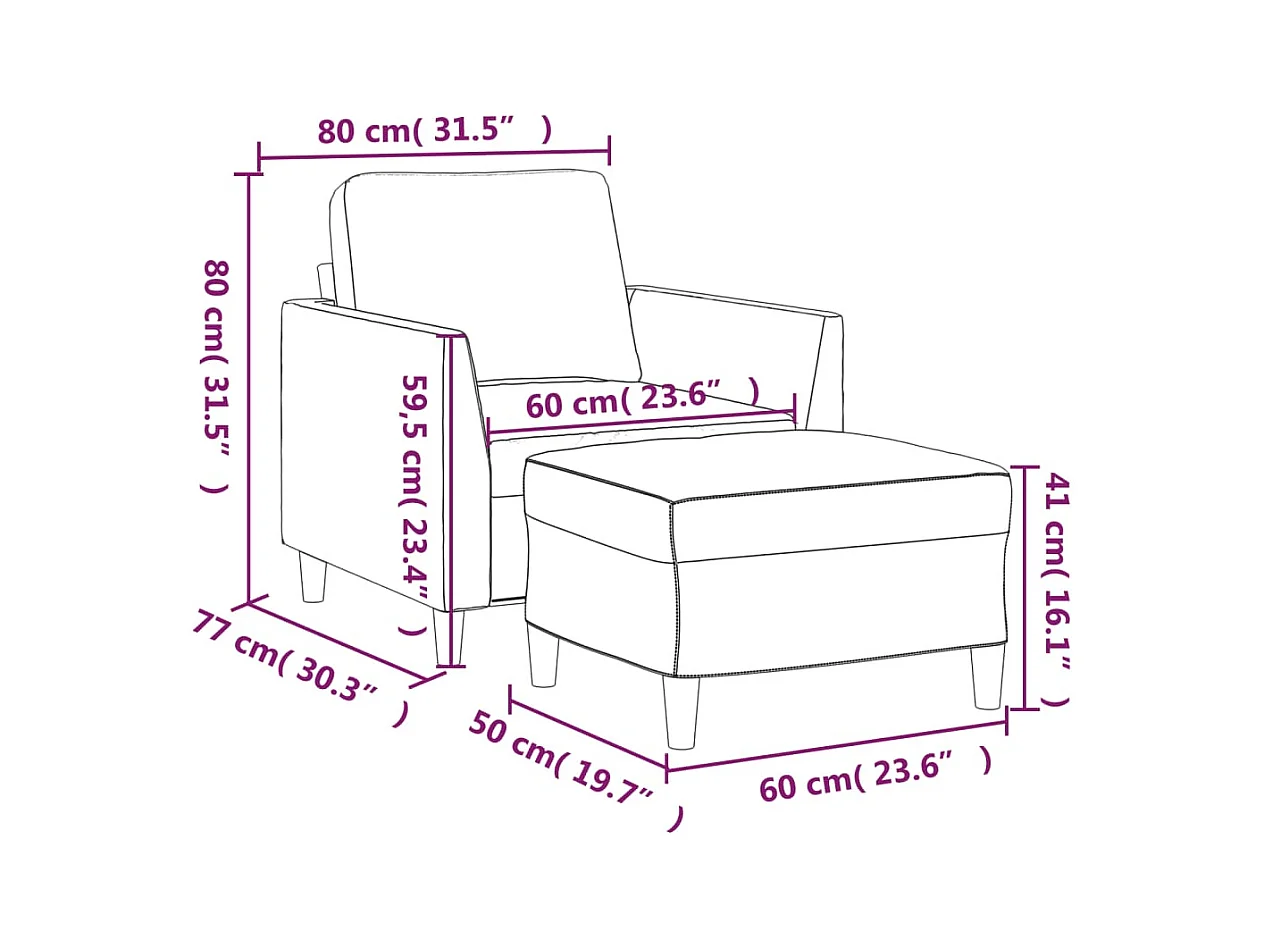 Fauteuil avec repose-pied Noir 60 cm Similicuir