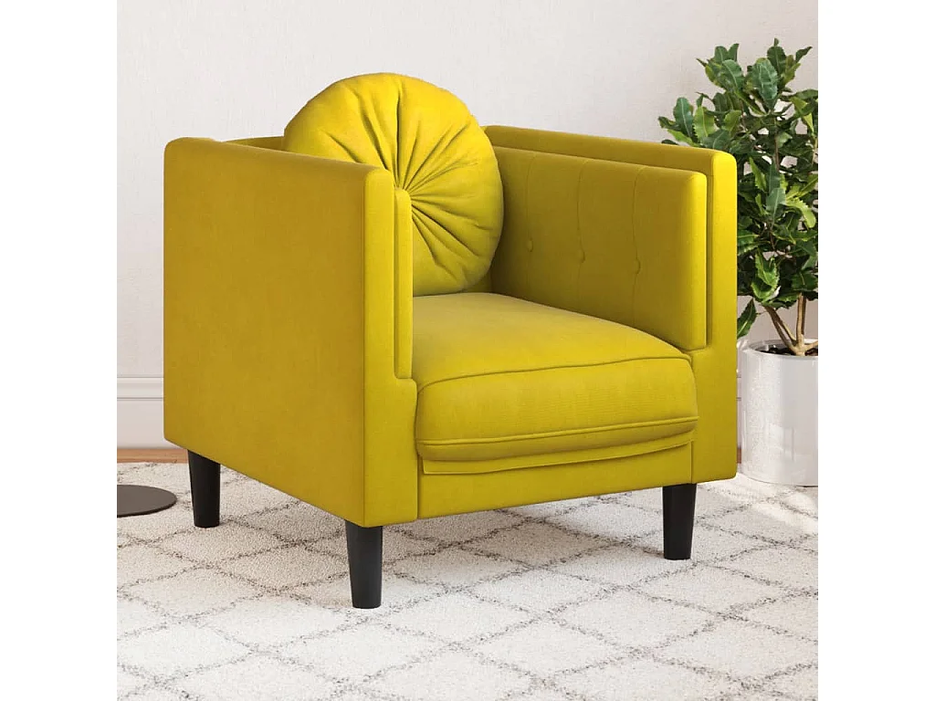 Fauteuil avec coussin jaune velours