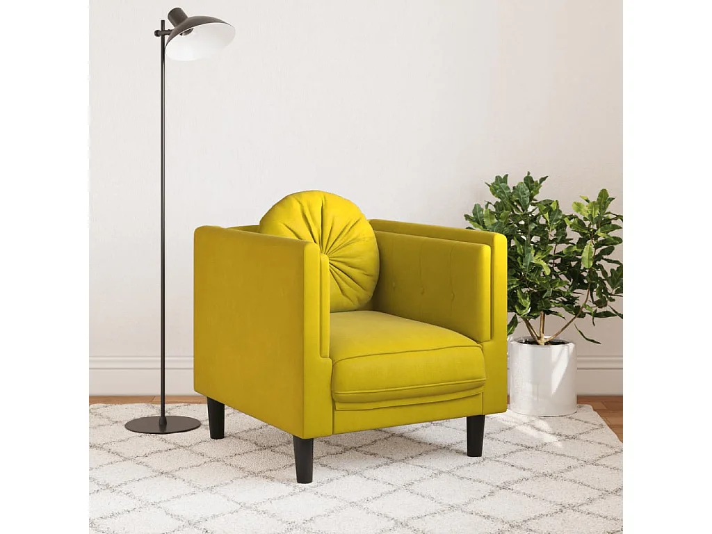 Fauteuil avec coussin jaune velours