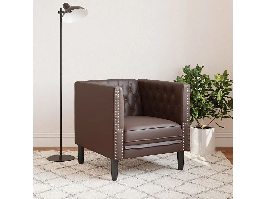 Sillón Chesterfield de cuero artificial marrón