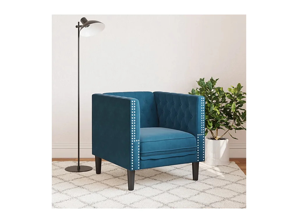 Fauteuil Chesterfield bleu velours