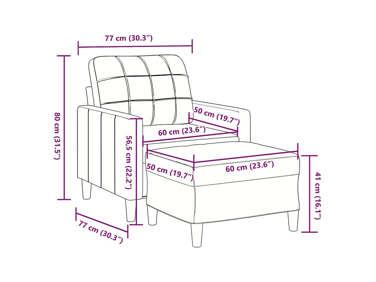 Fauteuil avec repose-pied Gris clair 60 cm Velours