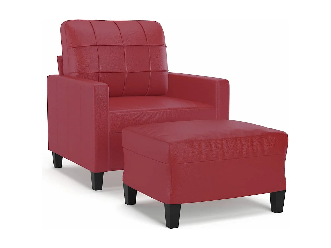Sillón con taburete cuero sintético rojo tinto 60 cm
