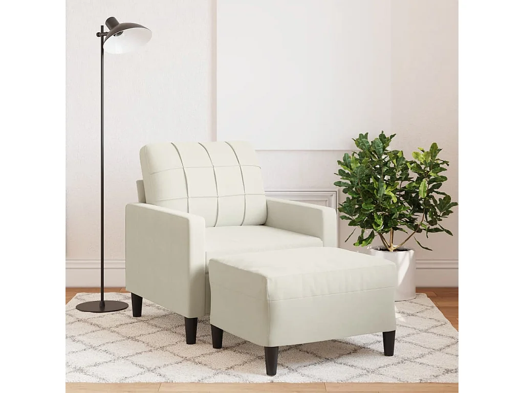 Poltrona com apoio de pés 60 cm veludo cor creme