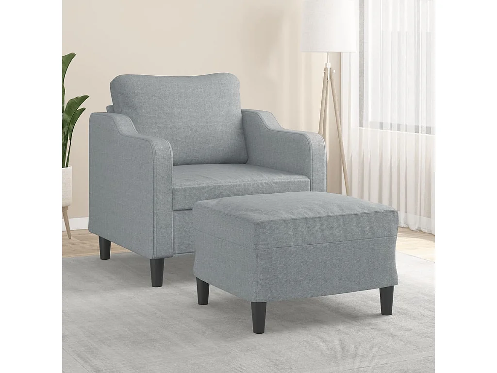 Poltrona com apoio de pés 60 cm tecido cinzento-claro