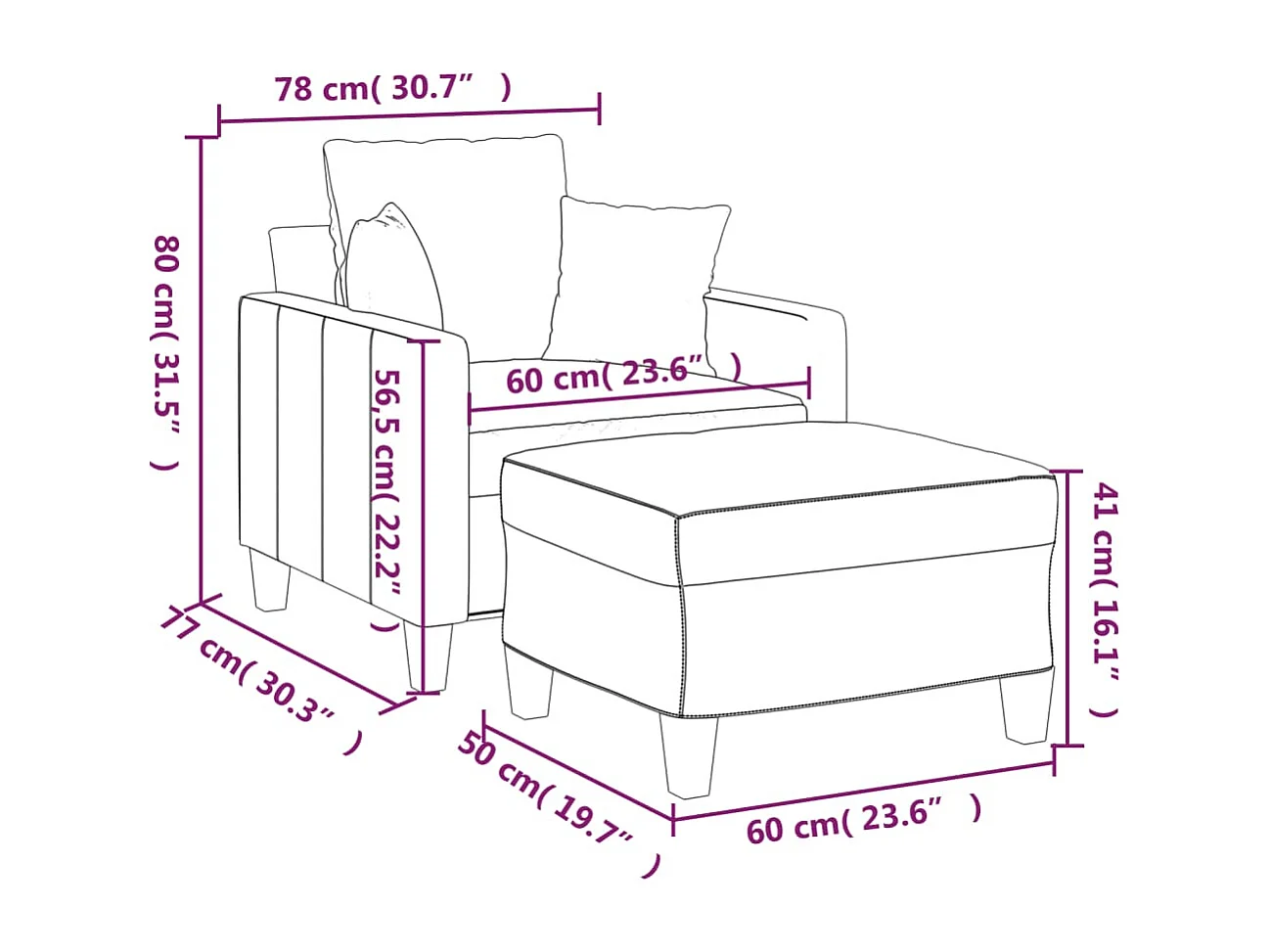 Fauteuil avec repose-pied Crème 60 cm Tissu
