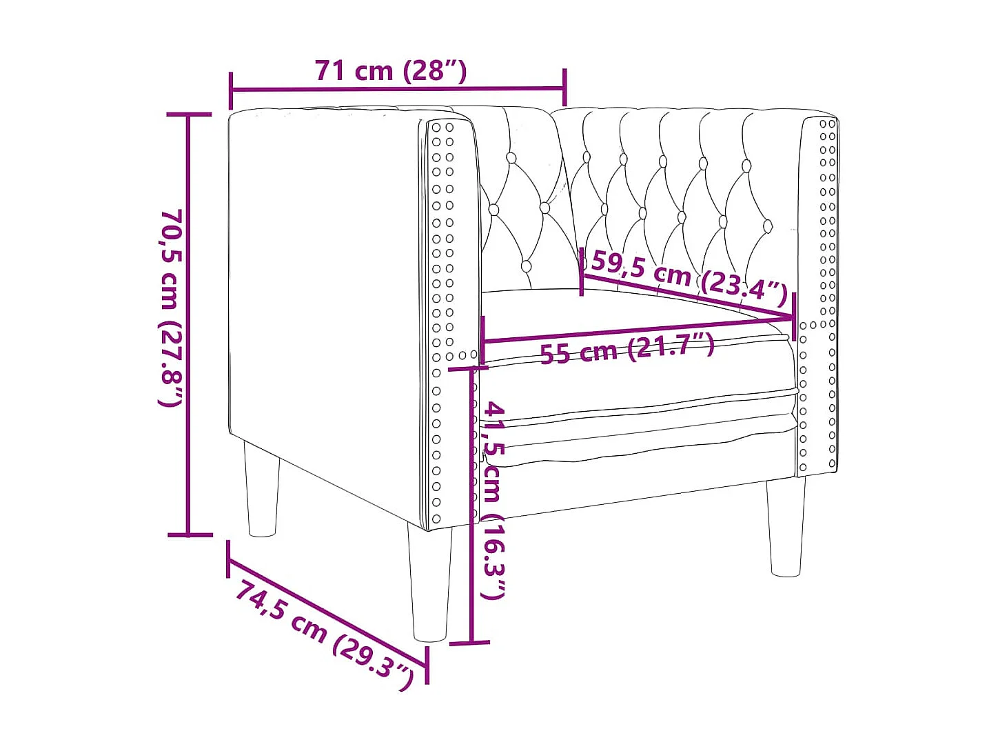 Fauteuil Chesterfield marron similicuir daim