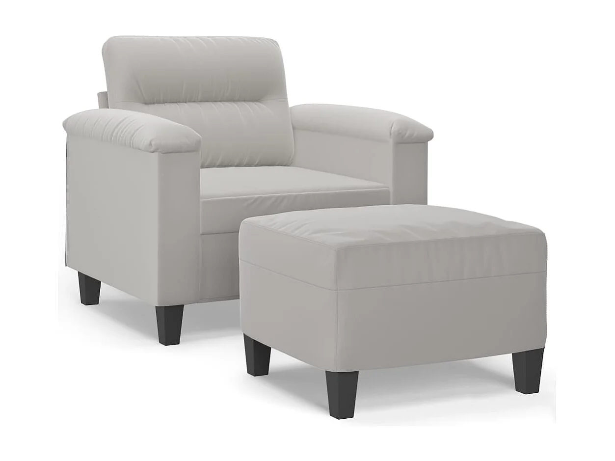 Sillón con taburete tela de microfibra gris claro 60 cm