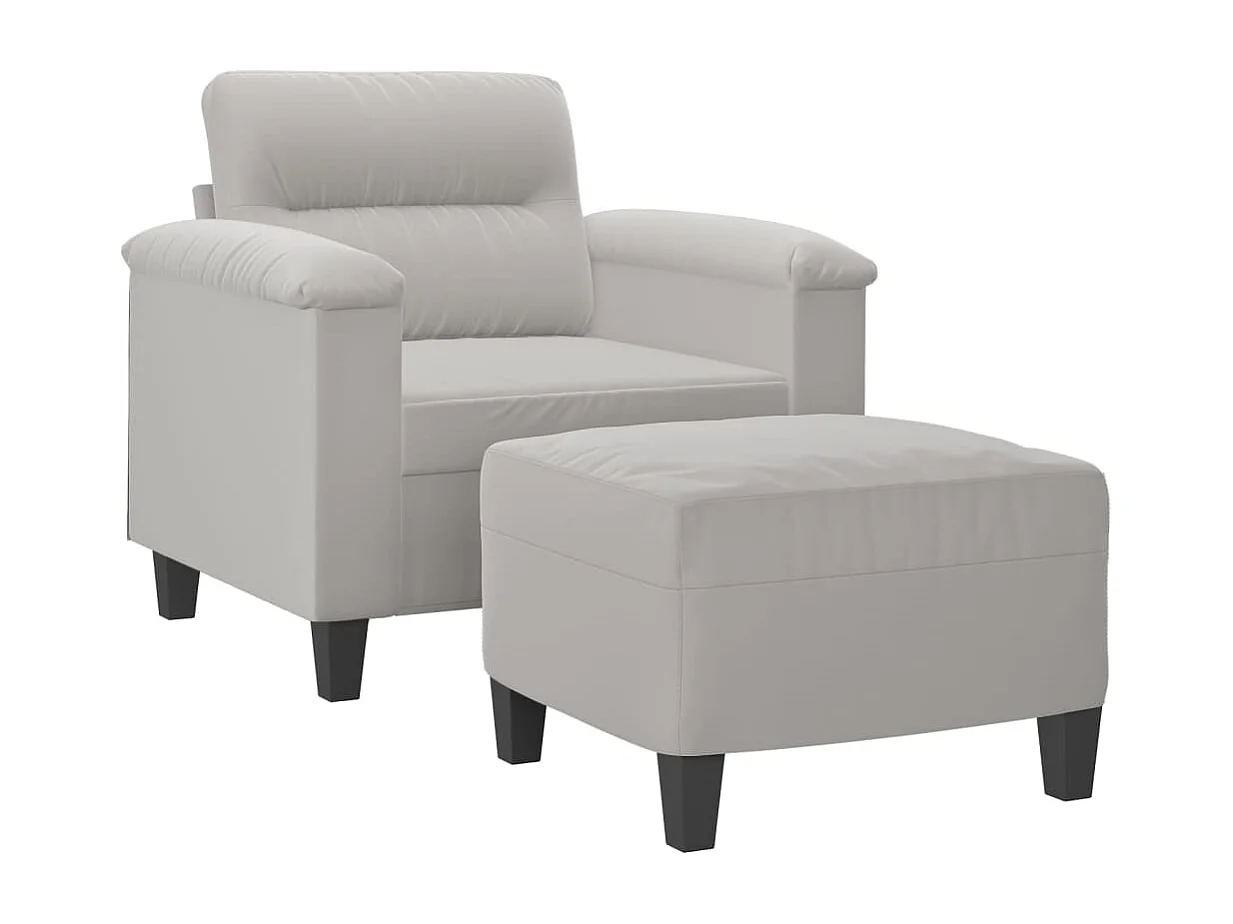 Sillón con taburete tela de microfibra gris claro 60 cm